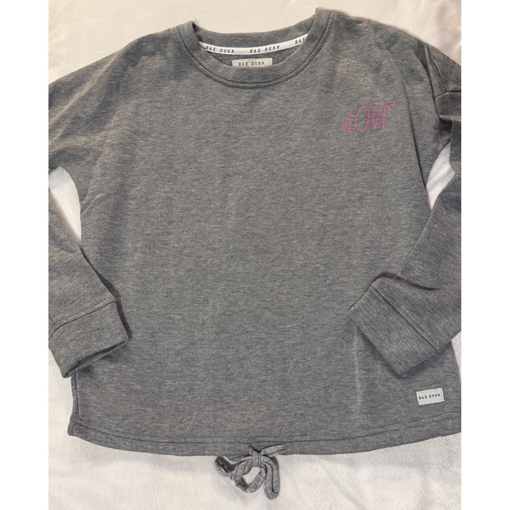 Rae Dunn Womens Grey Love Heart Graphic Sweatshirt Pullover XS